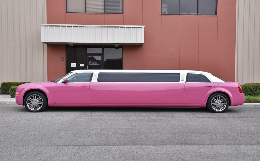 Leicester Wedding Pink Limousine outside